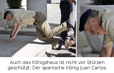 Der König Juan Carlos stürzt zu Boden